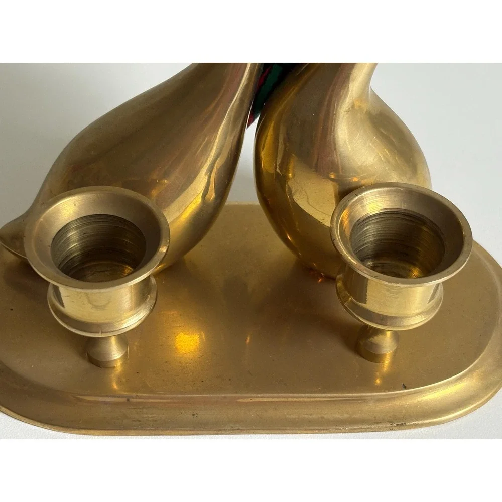Vintage Brass Swan Candle Holder Double Bird Christmas